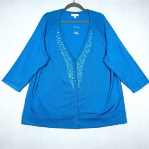 Susan Graver Sweater Womens 2X Embellished Rhinestone V Neck Cardigan Plus NWOT